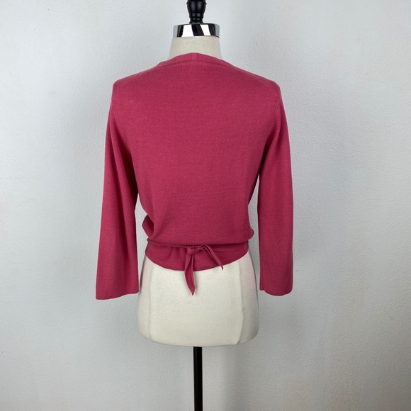 Christopher & Banks Cotton Tie Front Pink Coral Knit Sweater 3/4 Sleeves Sz Med - Picture 7 of 13